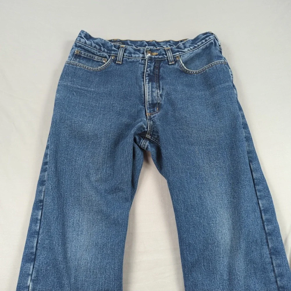 Lands End Jeans Mens 32x30 Blue Flannel Lined Plaid Outdoor Faded